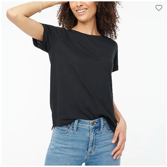 NWT J. Crew Black Slub Cotton-Blend Rolled Short-Sleeve Tee - Picture 8 of 11